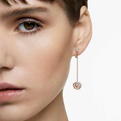 Generation clip earrings, Long, White, Rose gold-tone plated by SWAROVSKI