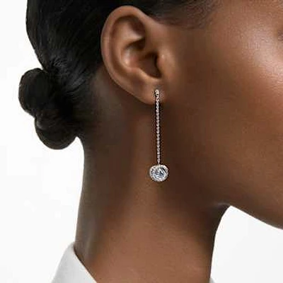 Generation drop earrings, Long, White, Rhodium plated by SWAROVSKI