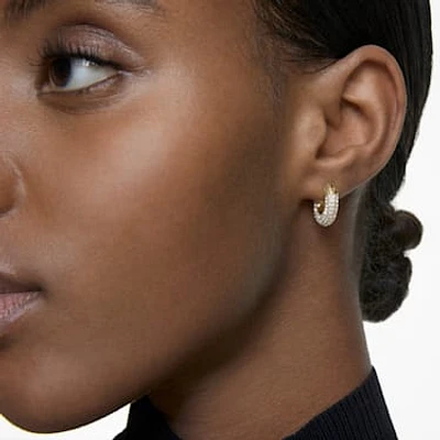Dextera hoop earrings, Small, White, Gold-tone plated by SWAROVSKI