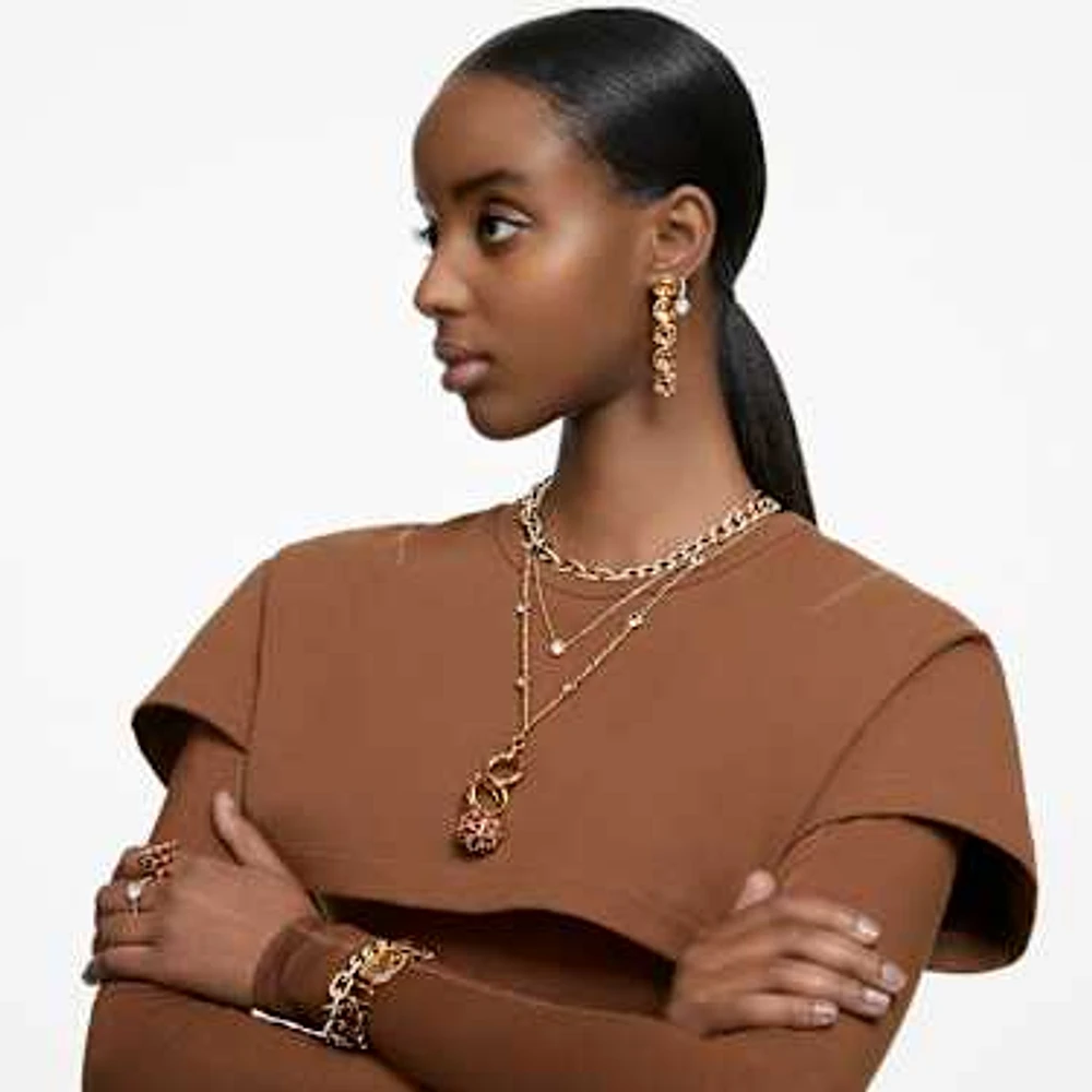 Stilla drop earrings, Round cut, White, Gold-tone plated by SWAROVSKI