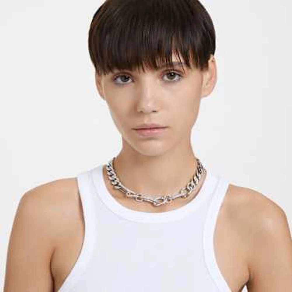 Dextera necklace, Statement, Mixed links, White, Rhodium plated by SWAROVSKI