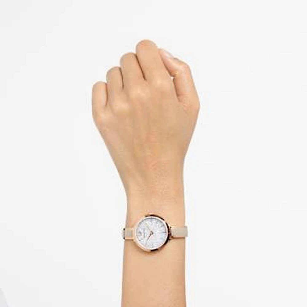 Crystalline delight watch, Swiss Made, Metal bracelet, Gray, Rose gold-tone finish by SWAROVSKI