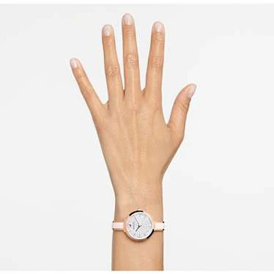 Crystalline Delight watch, Swiss Made, Metal bracelet, Pink, Rose gold-tone finish by SWAROVSKI