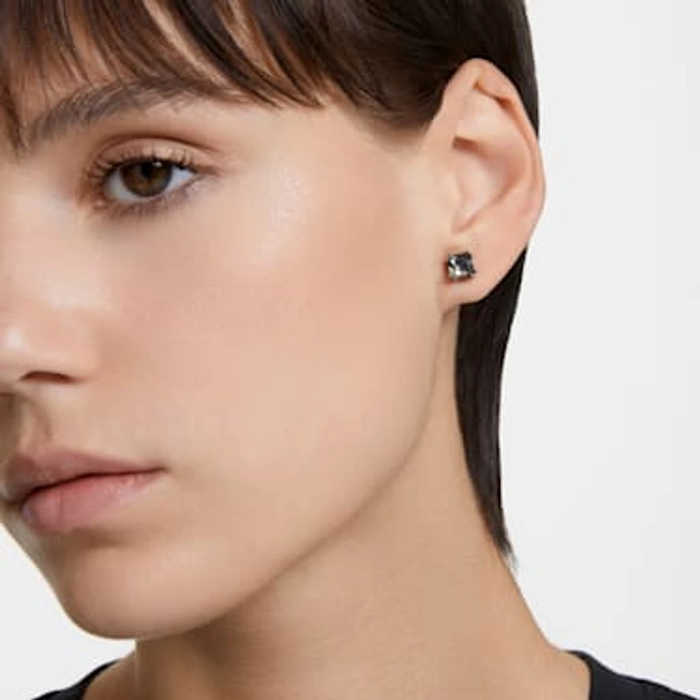 Millenia stud earrings, Square cut, Black, Ruthenium plated by SWAROVSKI