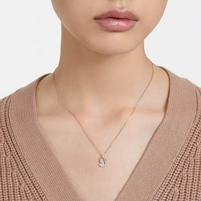 Swarovski Iconic Swan pendant, Swan, Small, White, Rose gold-tone plated by SWAROVSKI
