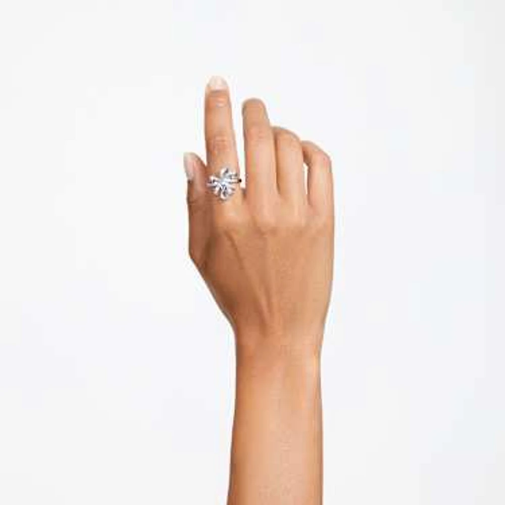 Volta cocktail ring, Bow, White, Rhodium plated by SWAROVSKI
