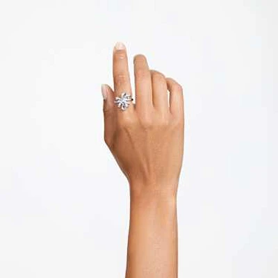 Volta cocktail ring, Bow, White, Rhodium plated by SWAROVSKI