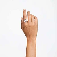 Volta cocktail ring, Bow, White, Rhodium plated by SWAROVSKI