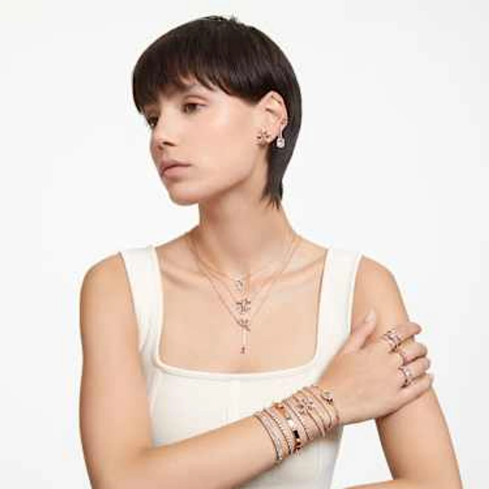 Volta bangle, Bow, White, Rose gold-tone plated by SWAROVSKI