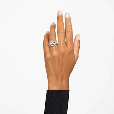 Matrix ring, Mixed cuts, Heart, White, Rhodium plated by SWAROVSKI