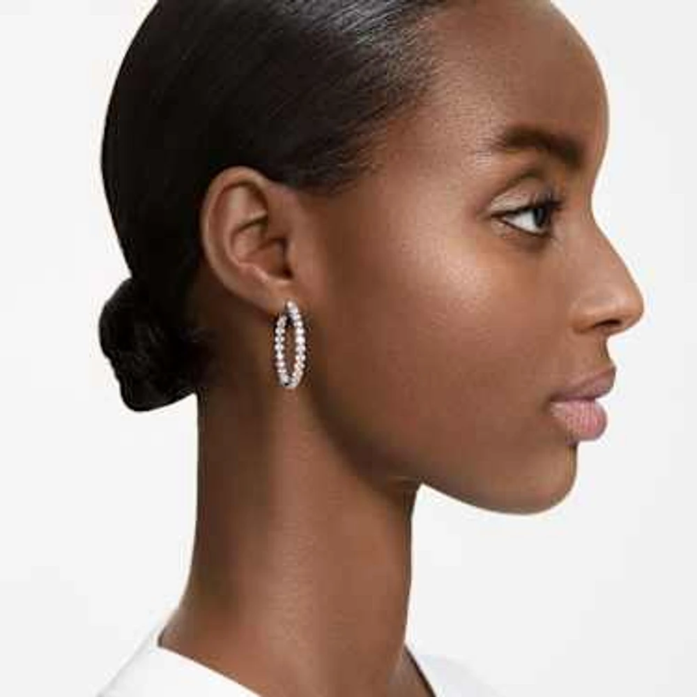 Matrix hoop earrings, Round cut, White, Rhodium plated by SWAROVSKI