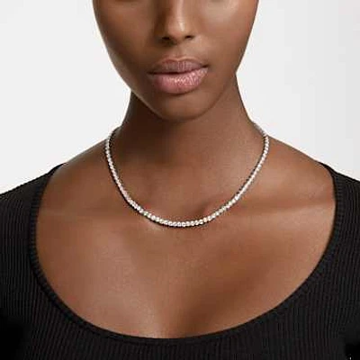 Matrix Tennis set, Round cut, White, Rhodium plated by SWAROVSKI