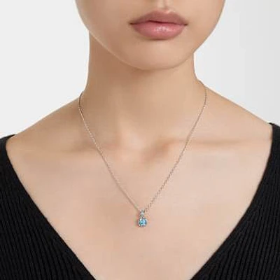 Birthstone pendant, Square cut, December, Blue, Rhodium plated by SWAROVSKI