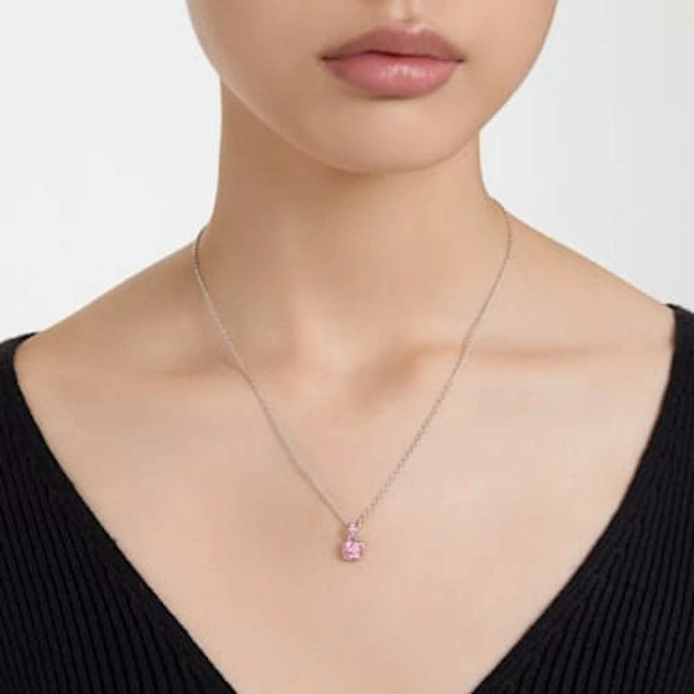 Birthstone pendant, Square cut, October, Pink, Rhodium plated by SWAROVSKI