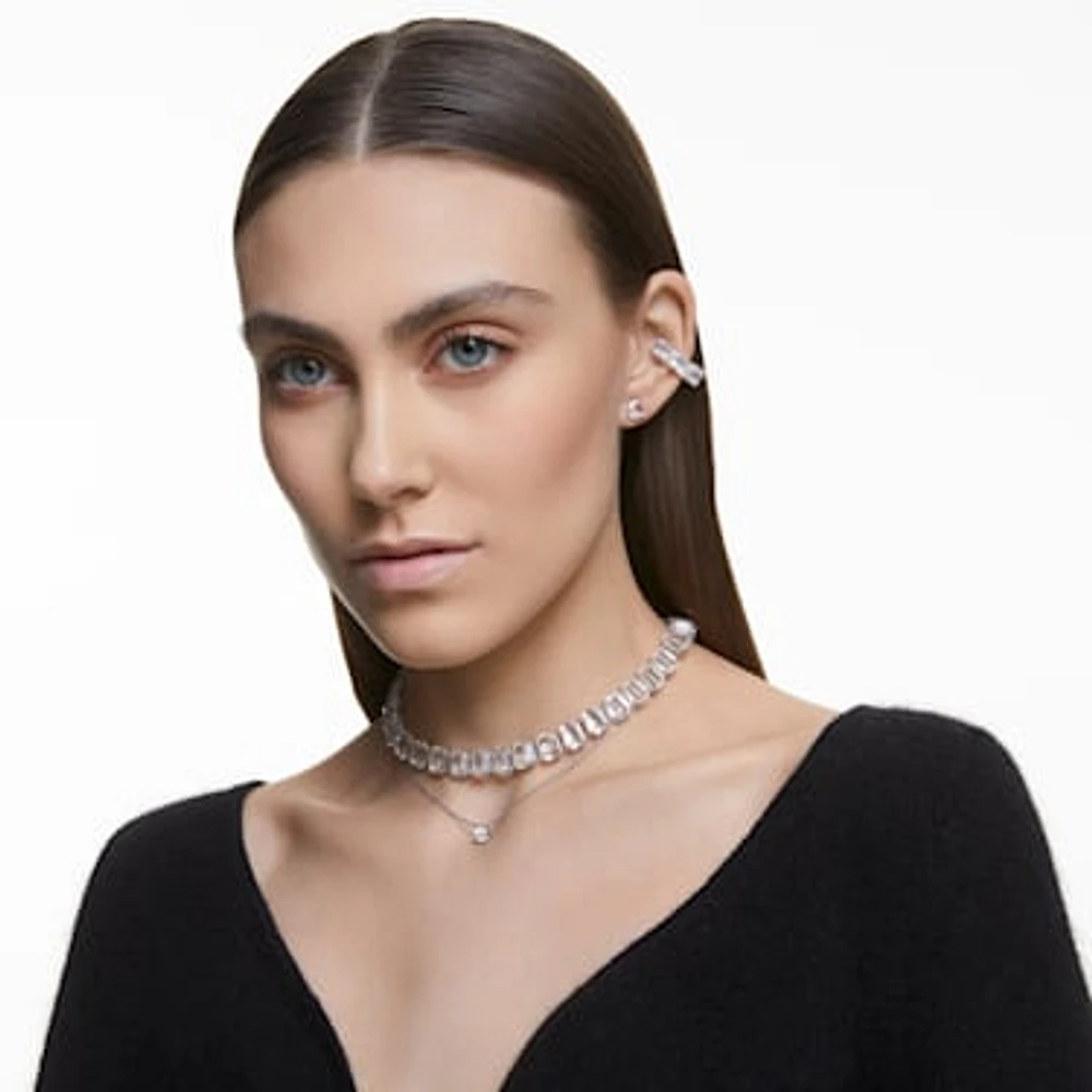Millenia clip earrings, Square cut, White, Rhodium plated by SWAROVSKI