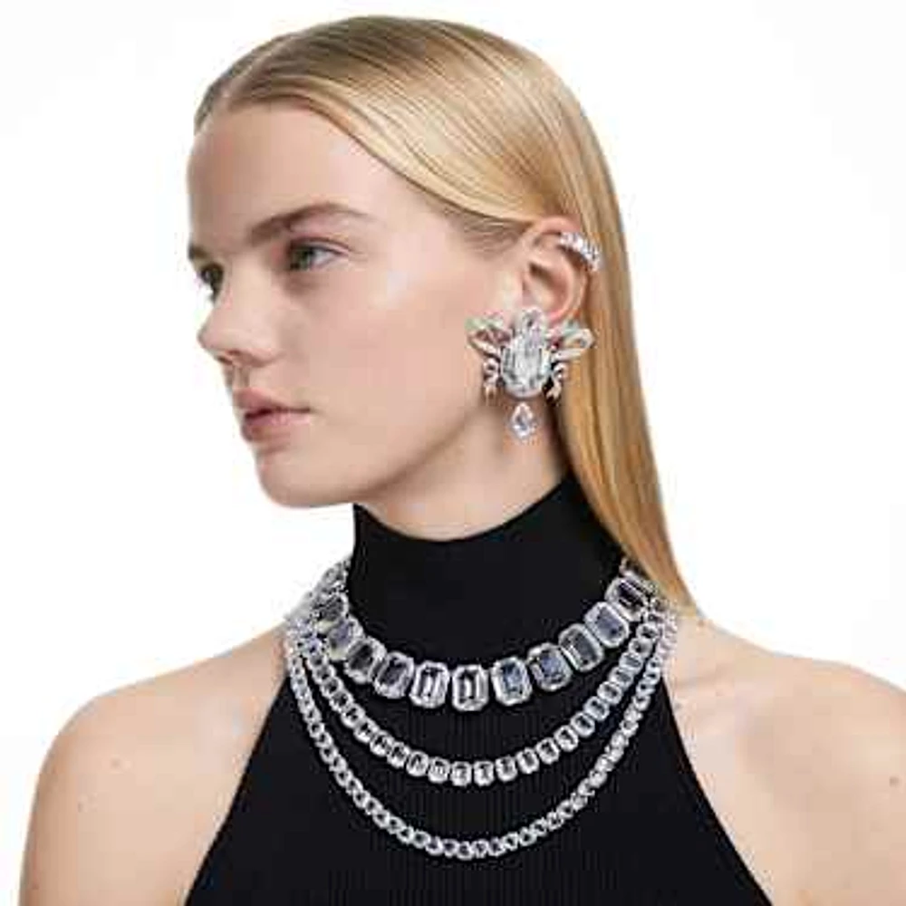 Millenia clip earrings, Square cut, White, Rhodium plated by SWAROVSKI