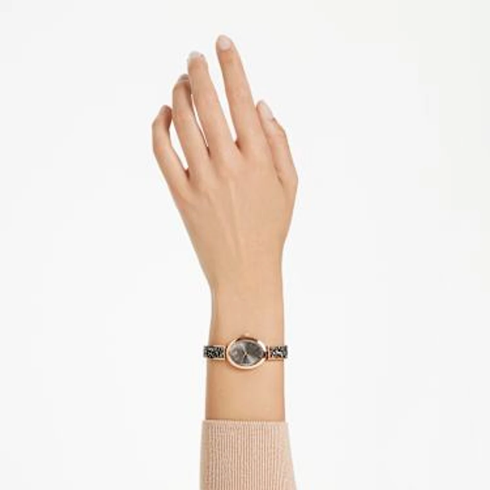 Crystal Rock oval watch, Swiss Made, Crystal bracelet, Grey
