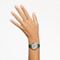 Crystalline wonder watch, Swiss Made, Leather strap, Green, Gold-tone finish by SWAROVSKI