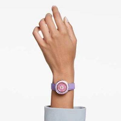 Crystalline lustre watch, Swiss Made, Leather strap, Purple, Rose gold-tone finish by SWAROVSKI