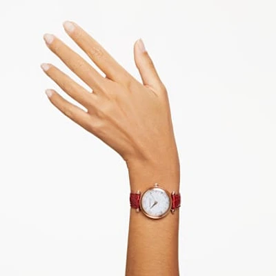 Crystalline Wonder watch, Swiss Made, Leather strap, Red, Rose gold-tone finish by SWAROVSKI