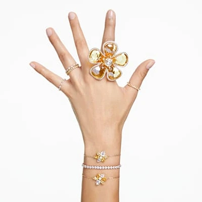 Matrix Tennis bracelet, Round cut, White, Gold-tone plated by SWAROVSKI