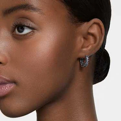 Matrix hoop earrings, Baguette cut, Gray, Ruthenium plated by SWAROVSKI