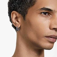 Matrix hoop earrings, Baguette cut, Gray, Ruthenium plated by SWAROVSKI