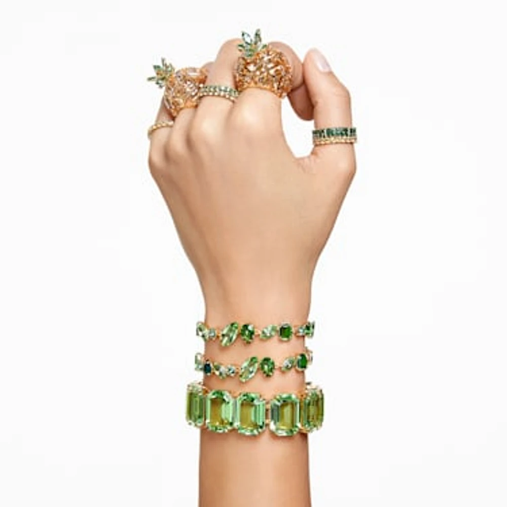 Matrix ring, Round cut, Green, Gold-tone plated by SWAROVSKI