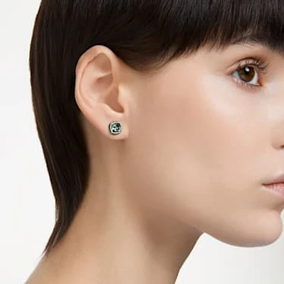 Birthstone stud earrings, Square cut, May, Green, Rhodium plated by SWAROVSKI