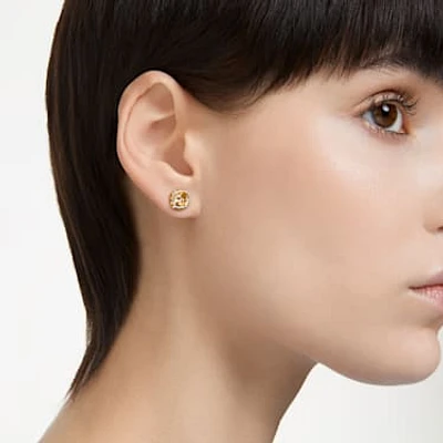 Birthstone stud earrings, Square cut, November, Yellow, Rhodium plated by SWAROVSKI