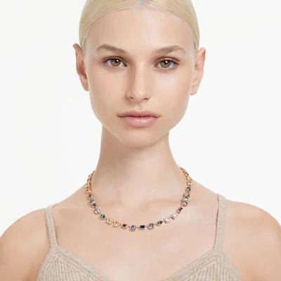 Stilla Tennis necklace, Mixed cuts, Multicoloured, Gold-tone plated by SWAROVSKI