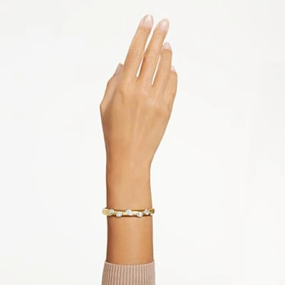 Dextera bangle, Mixed cuts, White, Gold-tone plated by SWAROVSKI