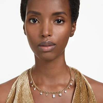 Dextera necklace, Thick chain, Mixed cuts, White, Gold-tone plated by SWAROVSKI