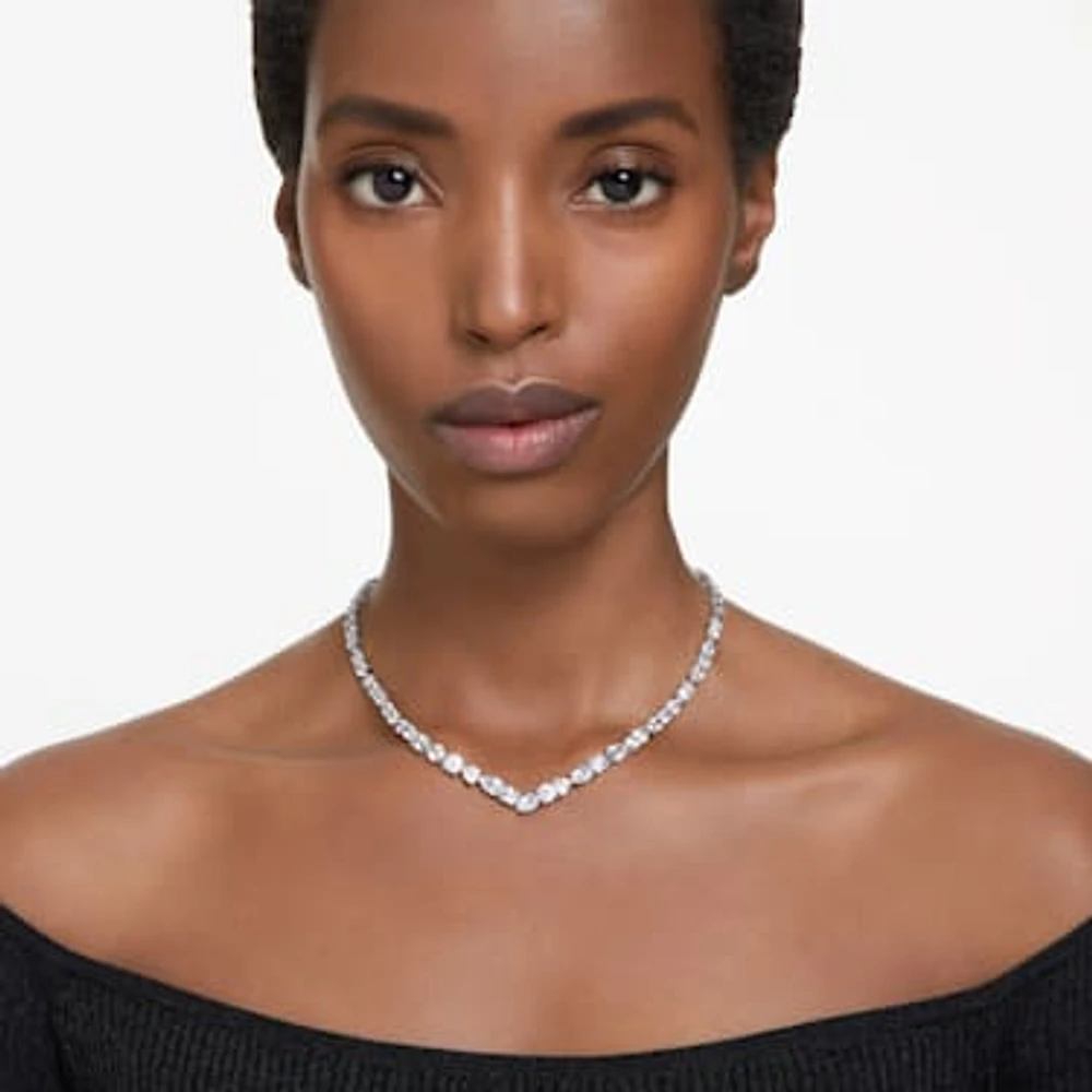 Mesmera necklace, Mixed cuts, White, Rhodium plated by SWAROVSKI