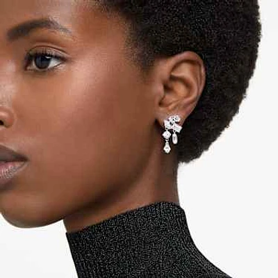 Mesmera drop earrings, Mixed cuts, White, Rhodium plated by SWAROVSKI