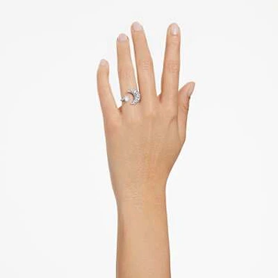 Luna open ring, Moon, White, Rhodium plated by SWAROVSKI