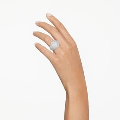 Luna cocktail ring, Moon, White, Rhodium plated by SWAROVSKI