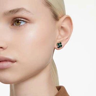 Idyllia stud earrings, Clover, Green, Gold-tone plated by SWAROVSKI