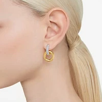 Dextera hoop earrings, Asymmetrical design, Interlocking loop, White, Gold-tone plated by SWAROVSKI