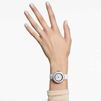 Crystalline lustre watch, Swiss Made, Leather strap, White, Stainless steel by SWAROVSKI