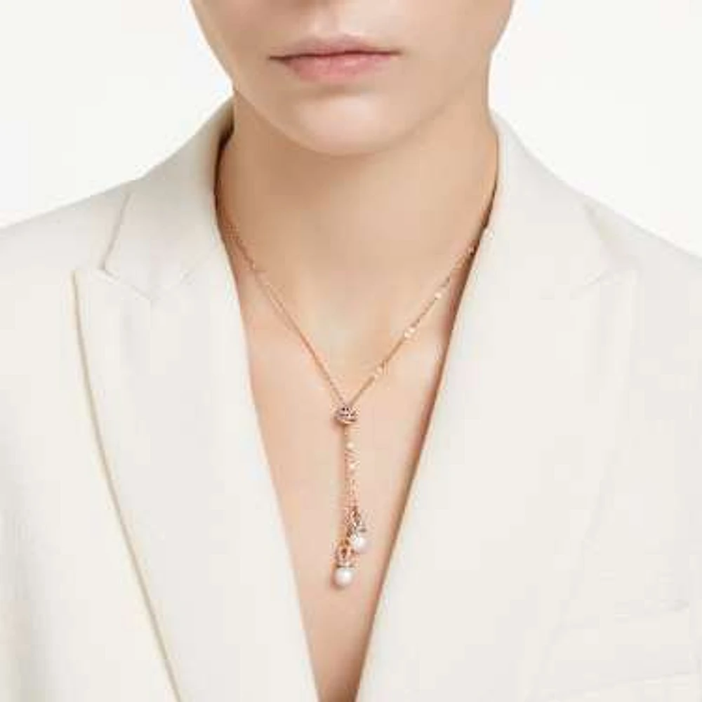 Originally Y pendant, Crystal pearl, White, Rose gold-tone plated by SWAROVSKI