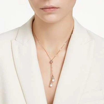Originally Y pendant, Crystal pearl, White, Rose gold-tone plated by SWAROVSKI