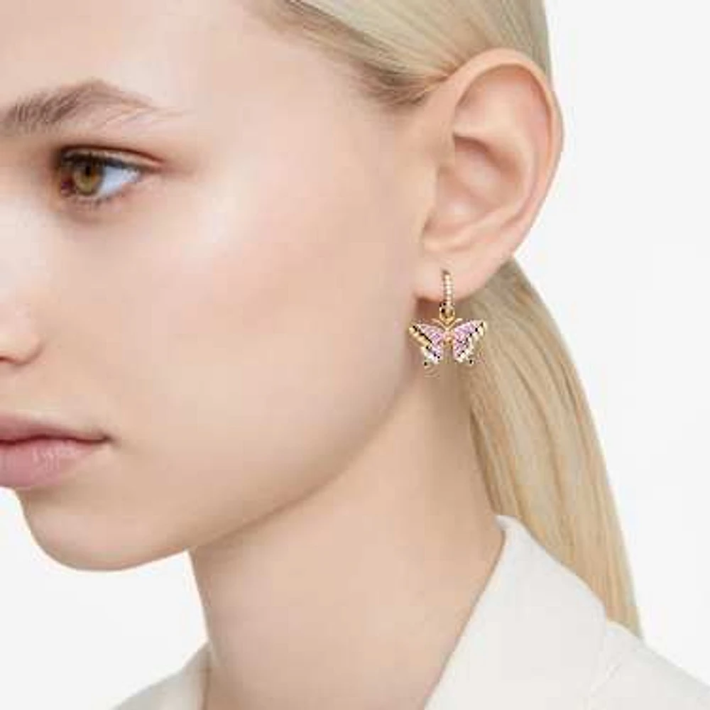Idyllia drop earrings, Butterfly, Multicolored, Gold-tone plated by SWAROVSKI