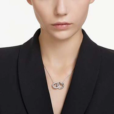 Dextera pendant, Interlocking loop, White, Rhodium plated by SWAROVSKI