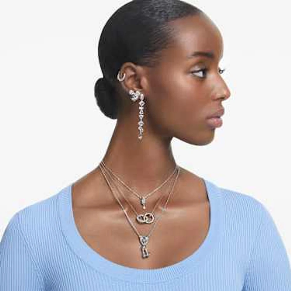 Dextera pendant, Interlocking loop, White, Rhodium plated by SWAROVSKI