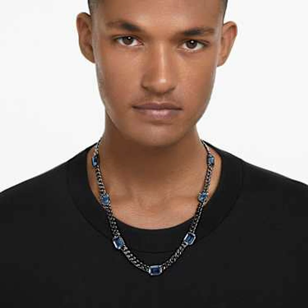 Millenia necklace, Octagon cut, Blue, Ruthenium plated by SWAROVSKI