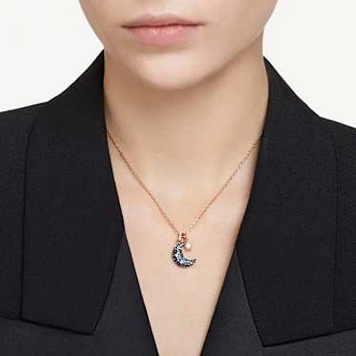 Luna pendant, Crystal pearl, Moon, Multicoloured, Rose gold-tone plated by SWAROVSKI