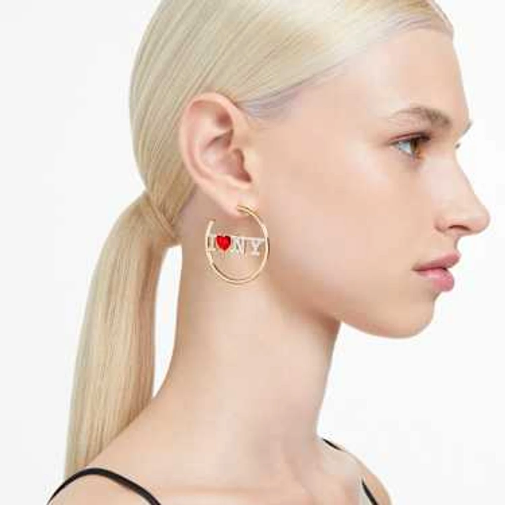 I LOVE NY hoop earrings, Red, Gold-tone plated by SWAROVSKI