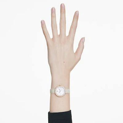 Matrix tennis 7-link watch, Swiss Made, Leather strap, Gray, Rose gold-tone finish by SWAROVSKI