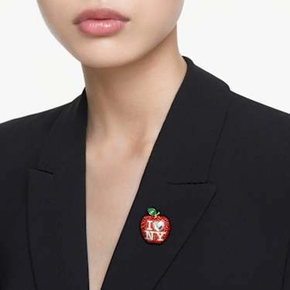 I LOVE NY tack pin, Red, Gold-tone plated by SWAROVSKI